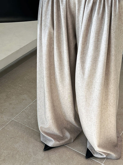 Luxi Gao Ding worsted ~ design pleated suit pants trousers women's old money style high waist mopping wide leg pants 1919