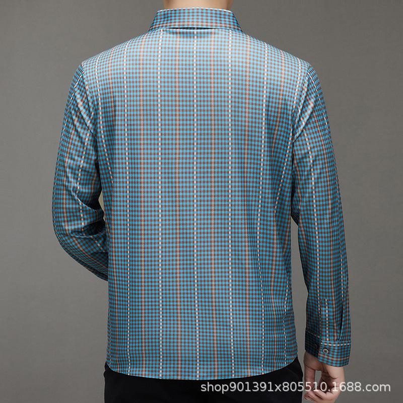 Spring and Autumn New Men's Shirt Cotton Plaid Business Casual Fashion Striped Non-Ironing Slim Long Sleeve Linen Shirt