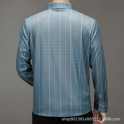Spring and Autumn New Men's Shirt Cotton Plaid Business Casual Fashion Striped Non-Ironing Slim Long Sleeve Linen Shirt