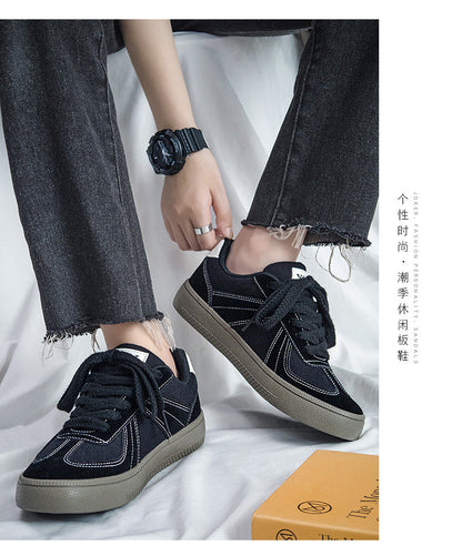 Douchuan Thick-Soled Moral Training Shoes for Men 2025 Summer New Breathable Canvas Shoes for Men Versatile White Shoes Casual Sneakers for Men