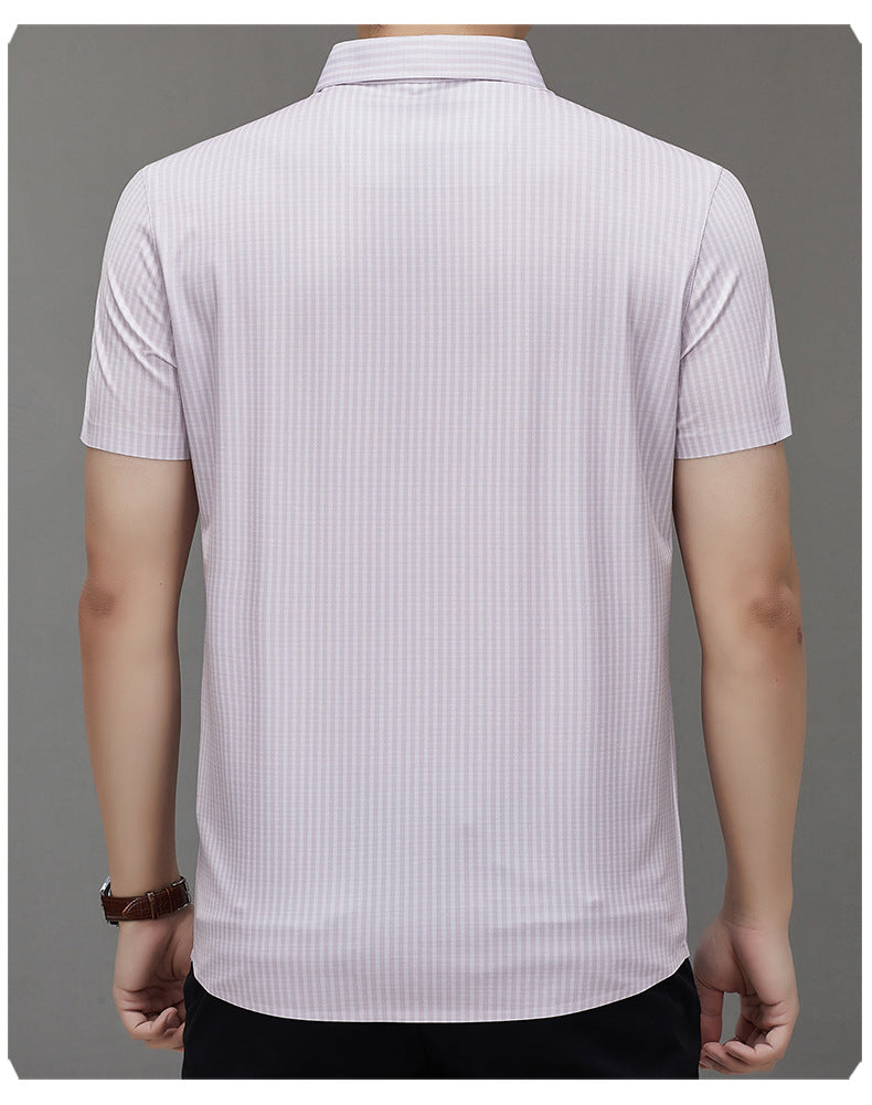 Summer High-end Jacquard Ice-feeling Non-ironing Mulberry Silk Short-sleeved Shirt Light Luxury High-end Business Shirt