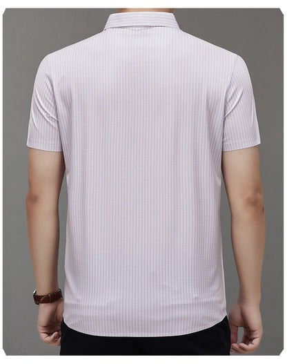 Summer High-end Jacquard Ice-feeling Non-ironing Mulberry Silk Short-sleeved Shirt Light Luxury High-end Business Shirt