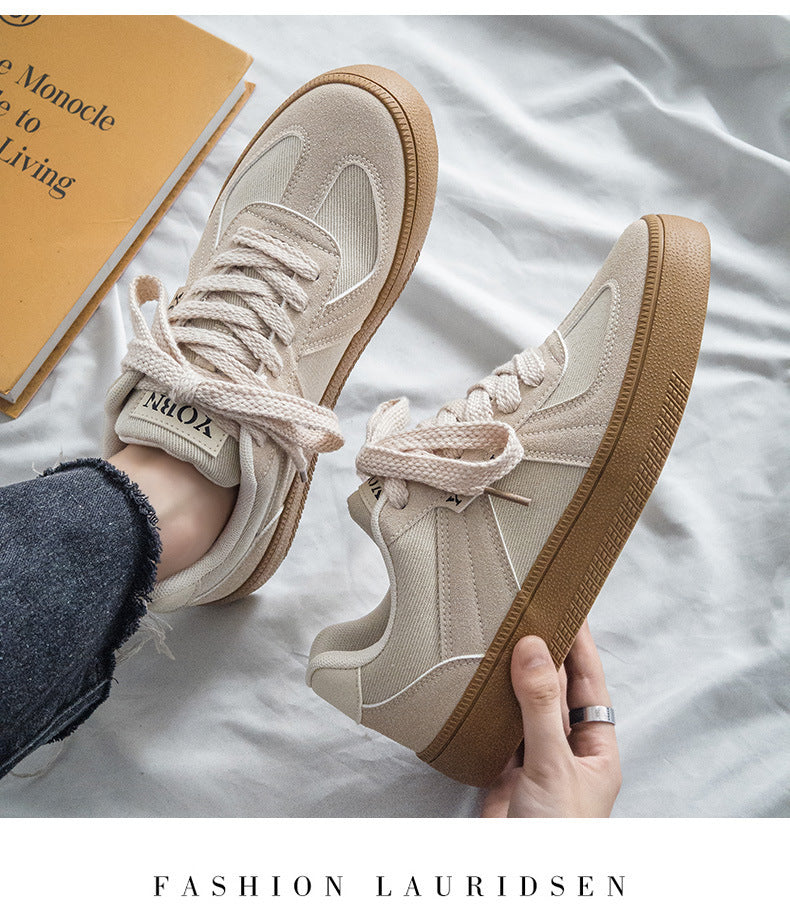 Douchuan Thick-Soled Moral Training Shoes for Men 2025 Summer New Breathable Canvas Shoes for Men Versatile White Shoes Casual Sneakers for Men