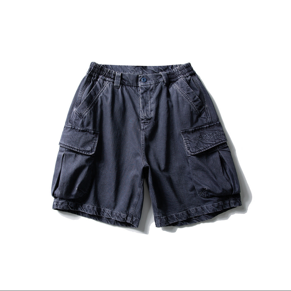 Black Fleet American-Style Shorts Men's Summer Workwear Six-Point Pants Multi-Pocket Loose Casual Couple Style Retro Heavyweight