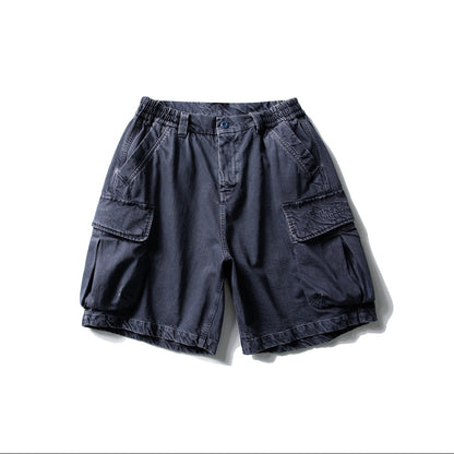 Black Fleet American-Style Shorts Men's Summer Workwear Six-Point Pants Multi-Pocket Loose Casual Couple Style Retro Heavyweight