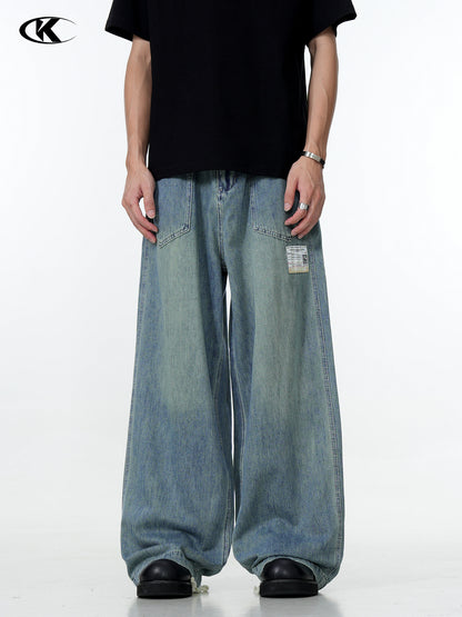 11Kn American Thin Blue Jeans for Men and Women with Adjustable Drawstring Trendy Stylish Straight Casual Wide Leg Slimming Look Pants