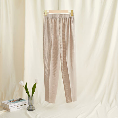 Textured Pleated Pants Women's Casual Pants Versatile Slimming Look Miyake New High-Waisted Straight Pants Narrow Version Women's Harem Pants