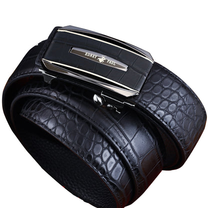 Men's Belt Genuine Leather Crocodile Pattern Inner Wear Automatic Buckle Fashionable All-match Belt Middle-aged and Young Casual Business Trendy Belt