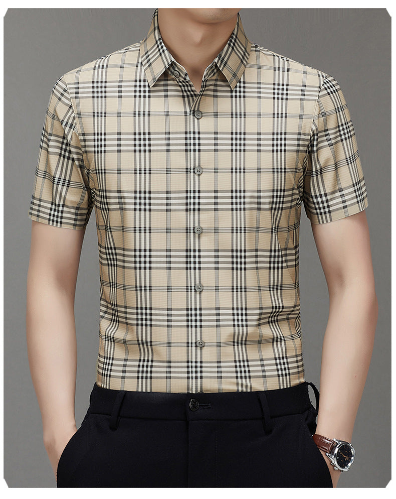 Men's Short-sleeved Shirt Summer Non-marking Non-ironing Youth Short-sleeved Shirt Men's Fashion Plaid Casual Shirt Men's Short-sleeved Shirt