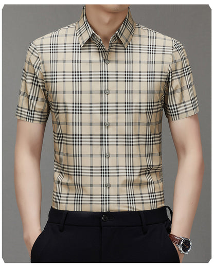 Men's Short-sleeved Shirt Summer Non-marking Non-ironing Youth Short-sleeved Shirt Men's Fashion Plaid Casual Shirt Men's Short-sleeved Shirt