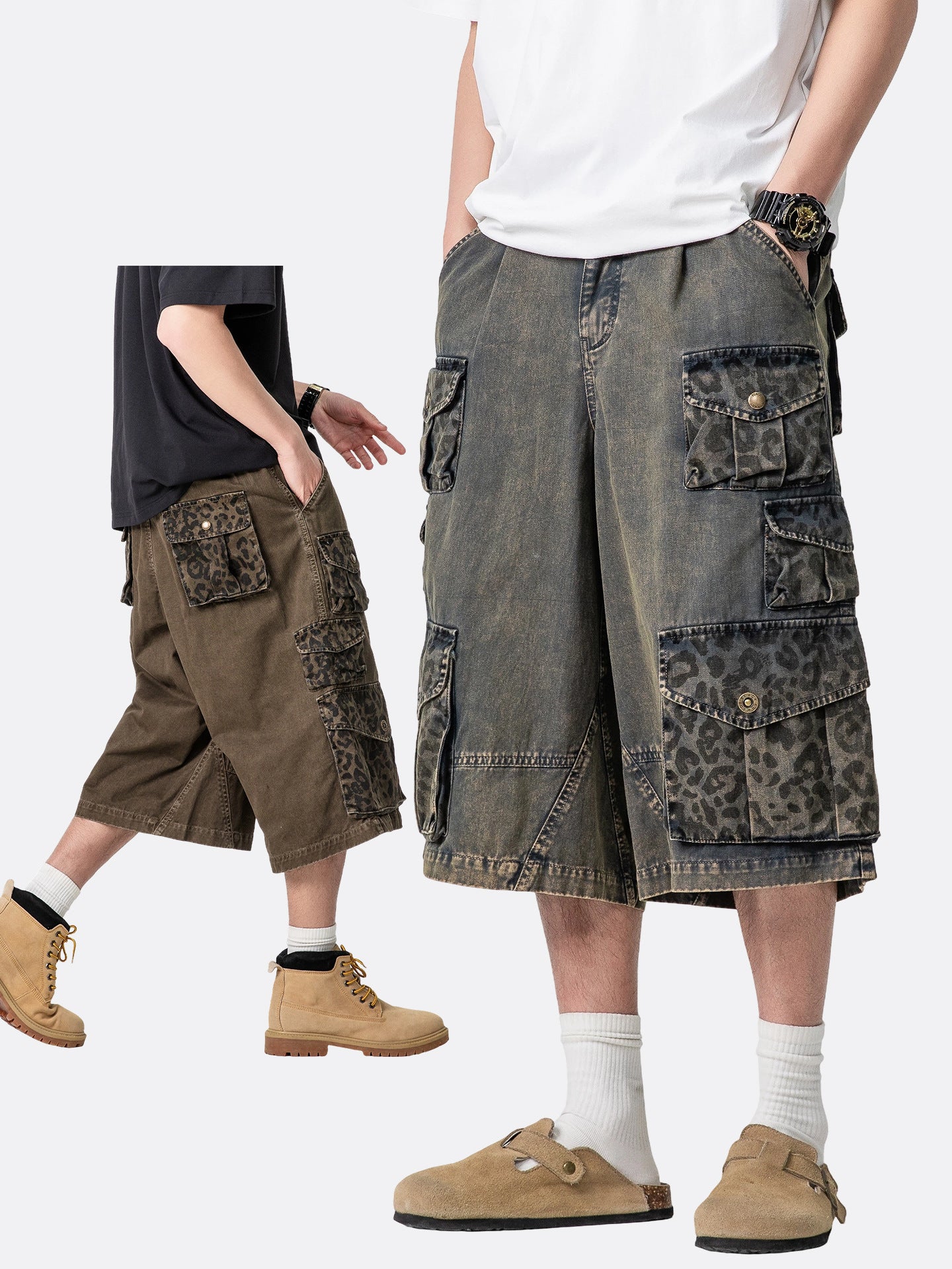 Black Fleet Retro Washed Solid Color Workwear Capri Pants Unisex Versatile Fashion Everyday Pants Trendy Straight-Leg