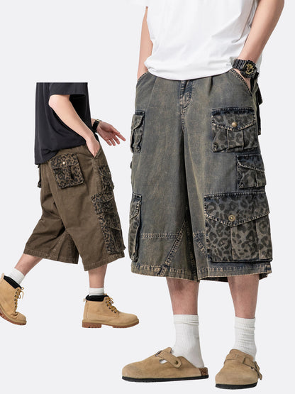 Black Fleet Retro Washed Solid Color Workwear Capri Pants Unisex Versatile Fashion Everyday Pants Trendy Straight-Leg