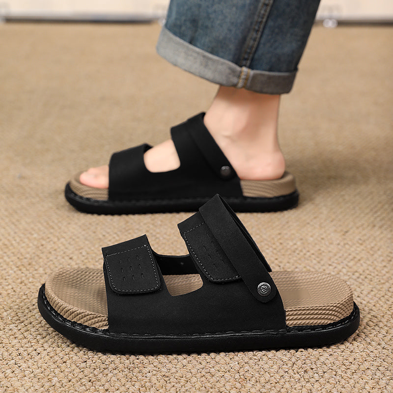 Linen Slippers for Men, Summer Outdoor Wear, Thick-Soled Woven Driving and Casual Sandals for Men