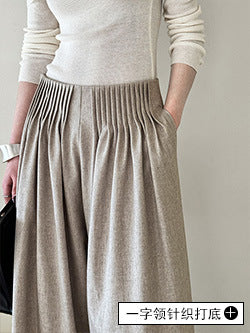 Luxi Gao Ding worsted ~ design pleated suit pants trousers women's old money style high waist mopping wide leg pants 1919