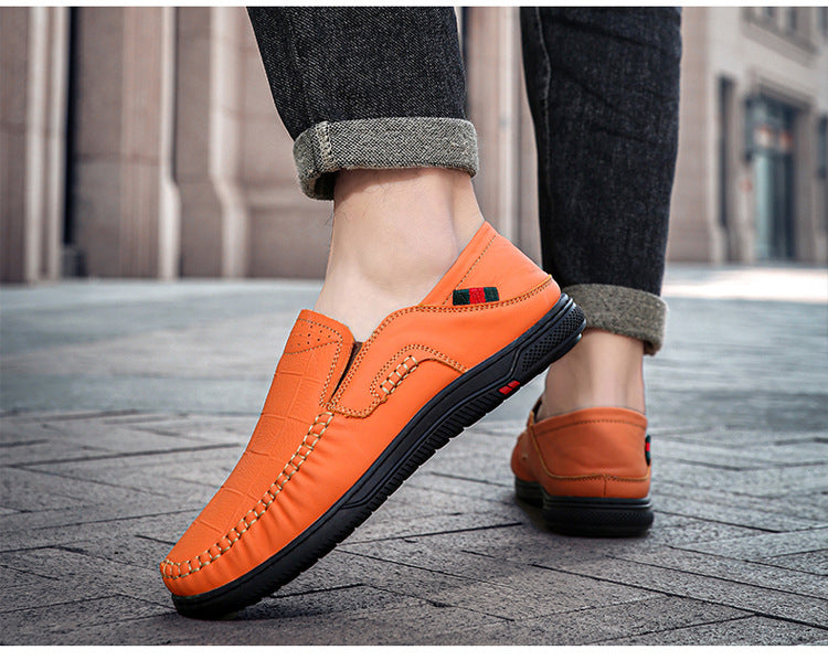 Cross-Border Large Size 46 Casual Leather Shoes for Men, Slip-On Slip-Ons, Soft-Soled Driving Shoes, Four-Season Cowhide Beanie Shoes for Men