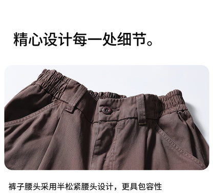 Black Fleet Retro Washed Solid Color Workwear Capri Pants Unisex Versatile Fashion Everyday Pants Trendy Straight-Leg