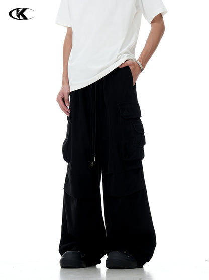 11Kn American Paratrooper Cargo Pants for Men and Women, Retro Draped, Multi-Flap Pocket Pants Drawstring, Wide Legs, Slim Straight Casual Pants