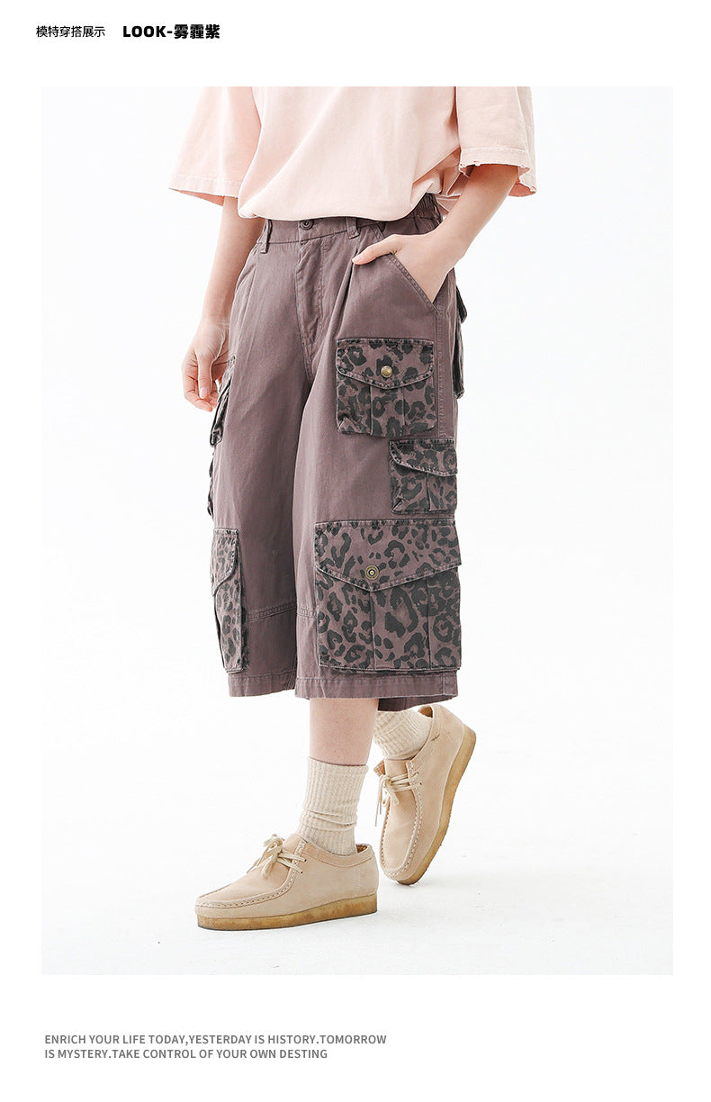 Black Fleet Retro Washed Solid Color Workwear Capri Pants Unisex Versatile Fashion Everyday Pants Trendy Straight-Leg