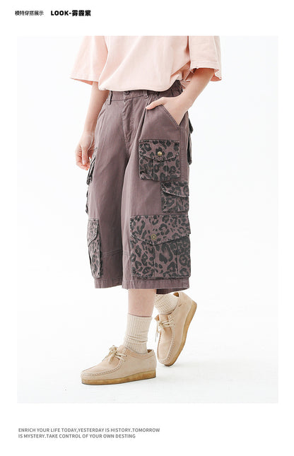 Black Fleet Retro Washed Solid Color Workwear Capri Pants Unisex Versatile Fashion Everyday Pants Trendy Straight-Leg