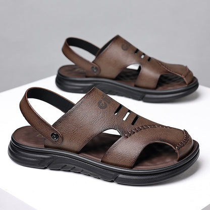 Genuine Leather Toe-Toe Sandals for Men, New Summer Style, Breathable Casual Men's Sandals, Soft Surface Beach Shoes for Men