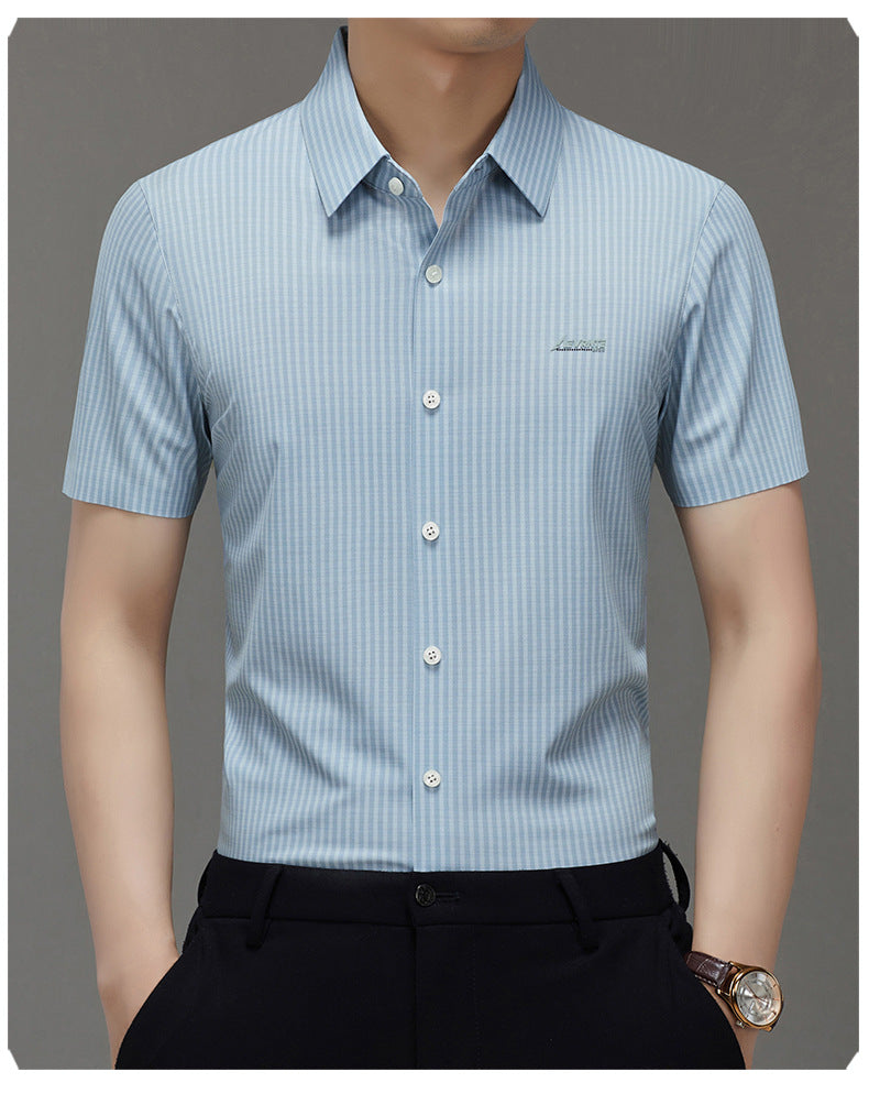 Summer High-end Jacquard Ice-feeling Non-ironing Mulberry Silk Short-sleeved Shirt Light Luxury High-end Business Shirt