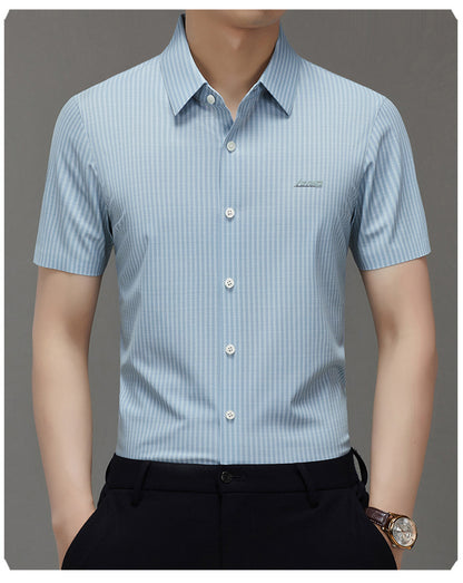 Summer High-end Jacquard Ice-feeling Non-ironing Mulberry Silk Short-sleeved Shirt Light Luxury High-end Business Shirt