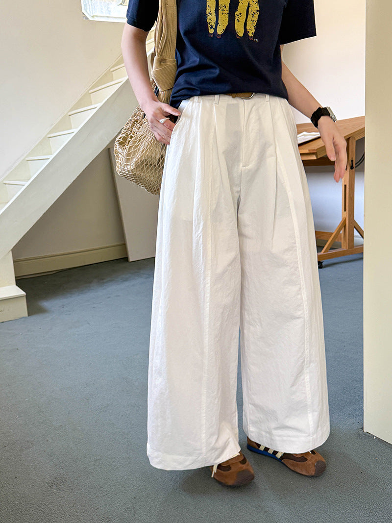 Juzhi Spring New Korean Style Washing Tooling Straight Tube Commuter High Waist Slimming Wide Leg Pants 8058