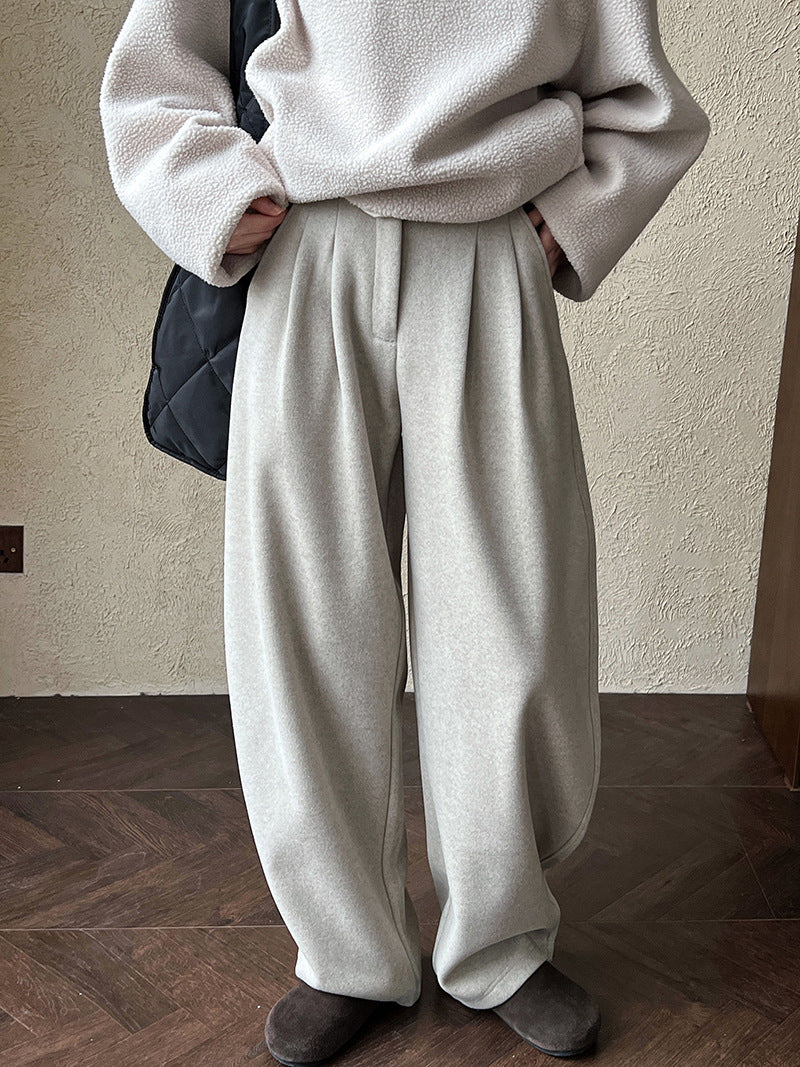 Luxi pants giant good ~ Korean thick woolen sickle pants women fall/winter new slim cashmere pants 1829