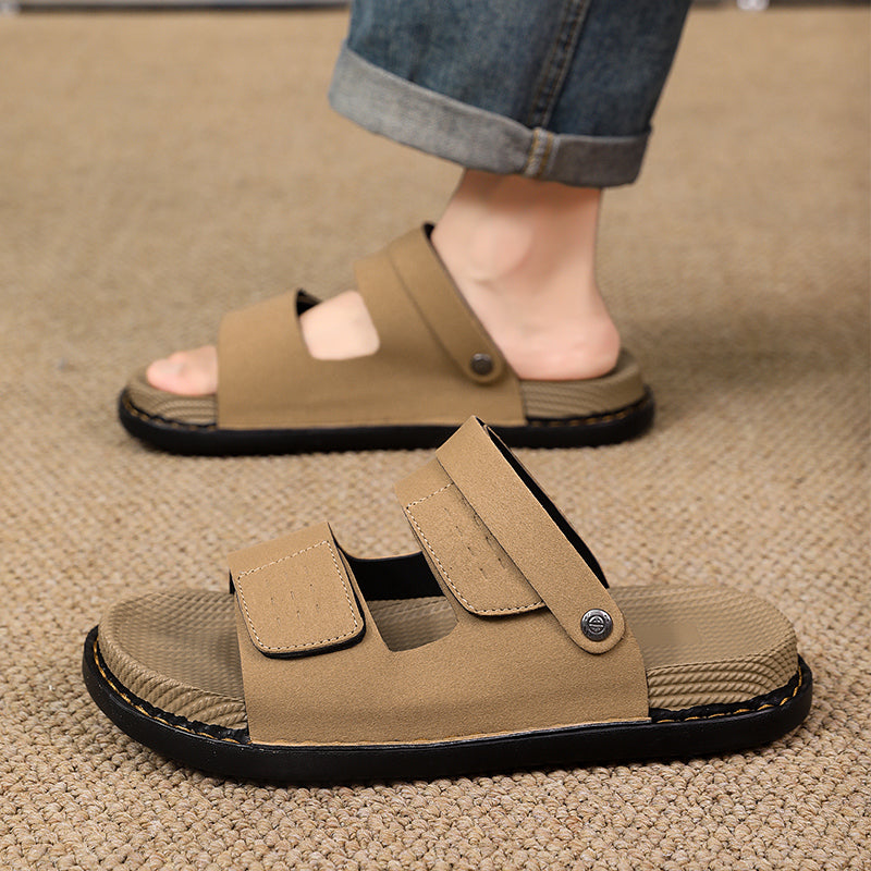 Linen Slippers for Men, Summer Outdoor Wear, Thick-Soled Woven Driving and Casual Sandals for Men