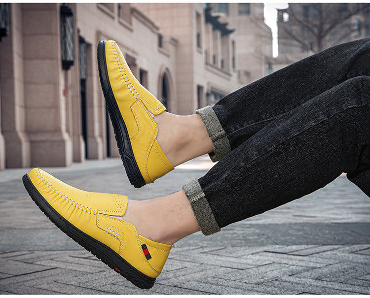 Cross-Border Large Size 46 Casual Leather Shoes for Men, Slip-On Slip-Ons, Soft-Soled Driving Shoes, Four-Season Cowhide Beanie Shoes for Men