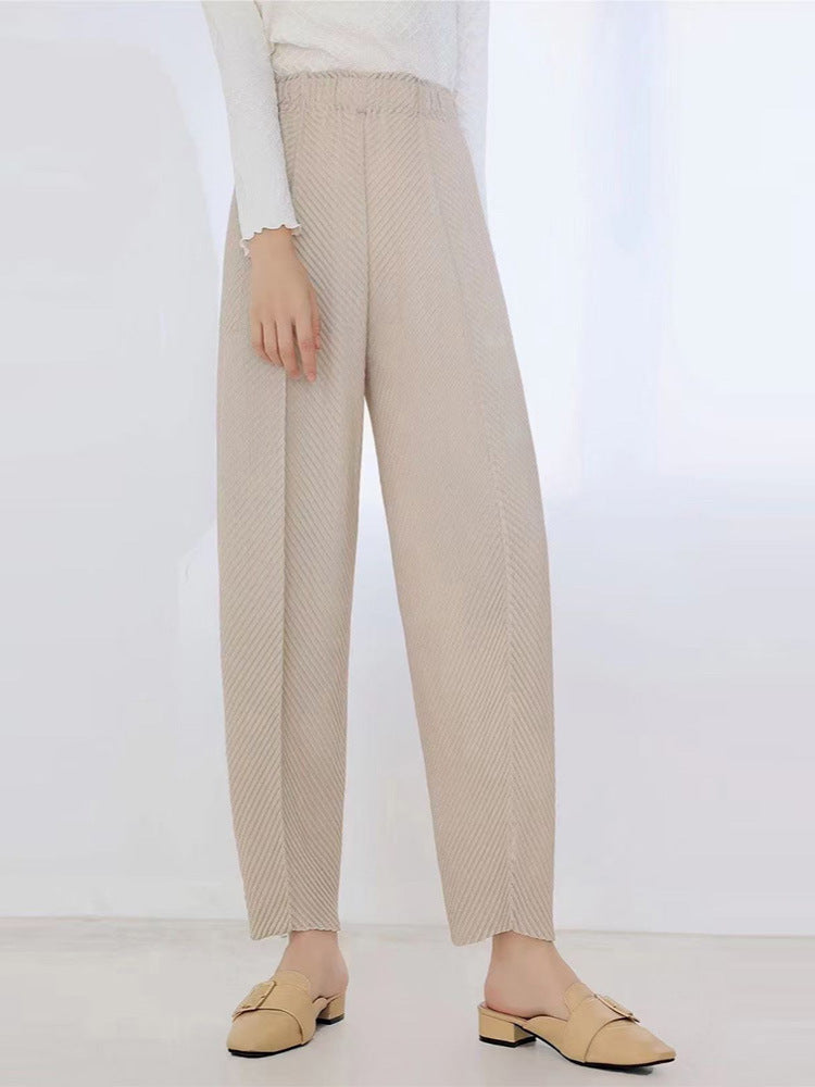 Textured Pleated Pants Women's Casual Pants Versatile Slimming Look Miyake New High-Waisted Straight Pants Narrow Version Women's Harem Pants