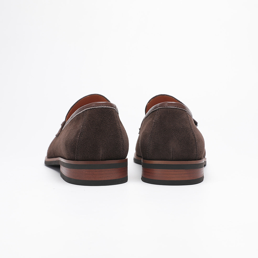 Elegant Gentleman British Retro Handmade Nubuck Leather Slip-On Tassel Loafers for Men, Lazy Casual Beanie Shoes for Men