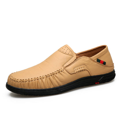 Cross-Border Large Size 46 Casual Leather Shoes for Men, Slip-On Slip-Ons, Soft-Soled Driving Shoes, Four-Season Cowhide Beanie Shoes for Men