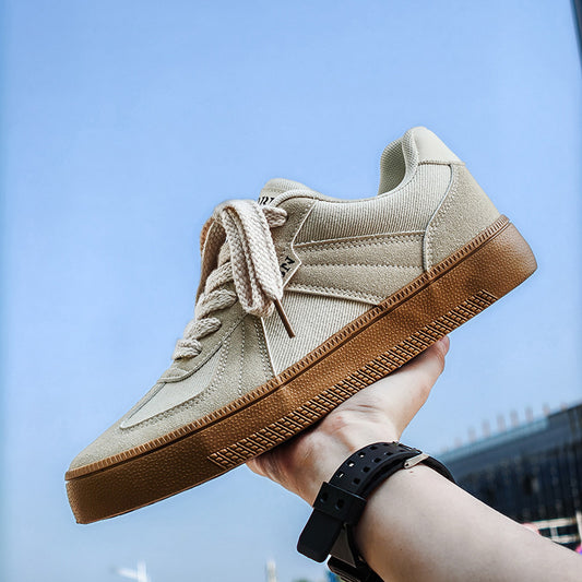 Douchuan Thick-Soled Moral Training Shoes for Men 2025 Summer New Breathable Canvas Shoes for Men Versatile White Shoes Casual Sneakers for Men