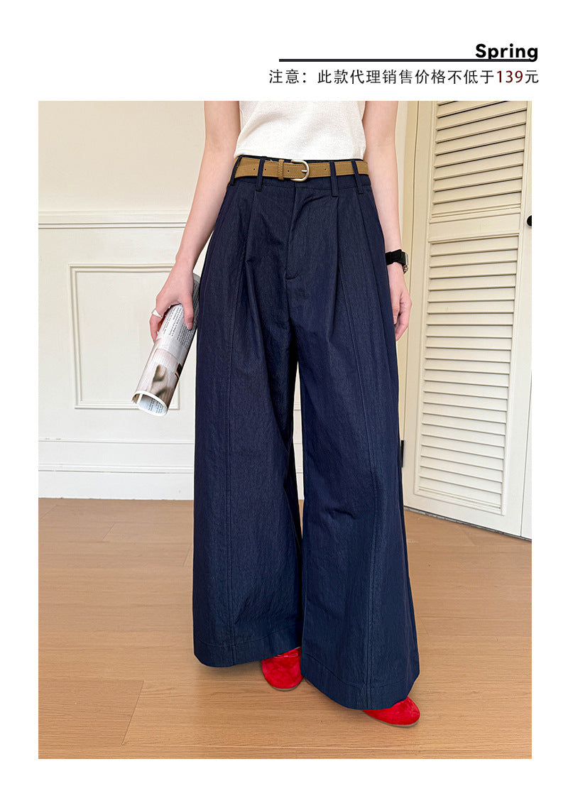 Juzhi Spring New Korean Style Washing Tooling Straight Tube Commuter High Waist Slimming Wide Leg Pants 8058