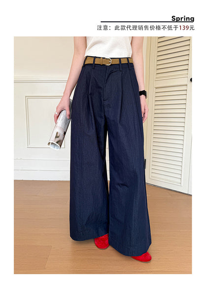 Juzhi Spring New Korean Style Washing Tooling Straight Tube Commuter High Waist Slimming Wide Leg Pants 8058