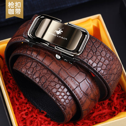 Men's Belt Genuine Leather Crocodile Pattern Inner Wear Automatic Buckle Fashionable All-match Belt Middle-aged and Young Casual Business Trendy Belt