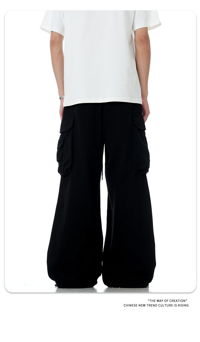 11Kn American Paratrooper Cargo Pants for Men and Women, Retro Draped, Multi-Flap Pocket Pants Drawstring, Wide Legs, Slim Straight Casual Pants