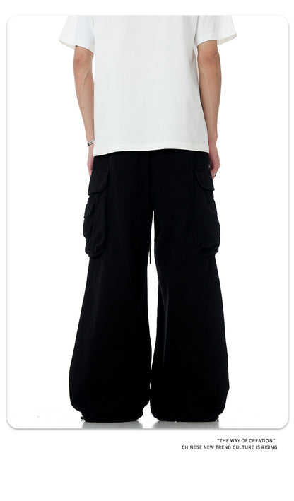 11Kn American Paratrooper Cargo Pants for Men and Women, Retro Draped, Multi-Flap Pocket Pants Drawstring, Wide Legs, Slim Straight Casual Pants
