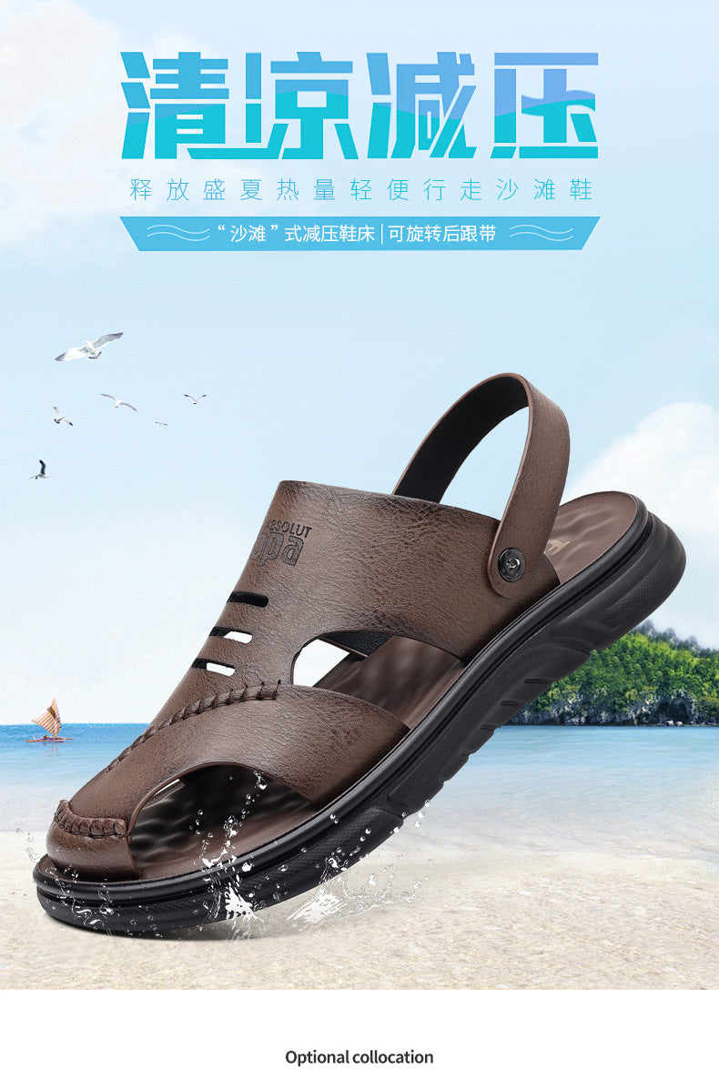 Genuine Leather Toe-Toe Sandals for Men, New Summer Style, Breathable Casual Men's Sandals, Soft Surface Beach Shoes for Men