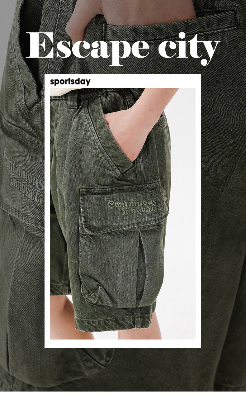 Black Fleet American-Style Shorts Men's Summer Workwear Six-Point Pants Multi-Pocket Loose Casual Couple Style Retro Heavyweight