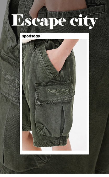 Black Fleet American-Style Shorts Men's Summer Workwear Six-Point Pants Multi-Pocket Loose Casual Couple Style Retro Heavyweight