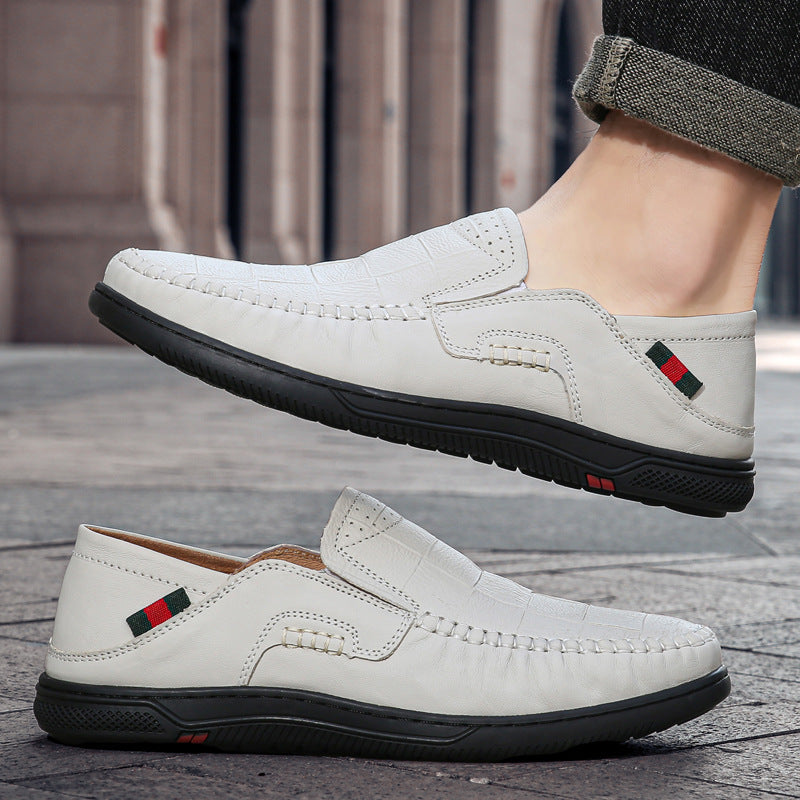 Cross-Border Large Size 46 Casual Leather Shoes for Men, Slip-On Slip-Ons, Soft-Soled Driving Shoes, Four-Season Cowhide Beanie Shoes for Men