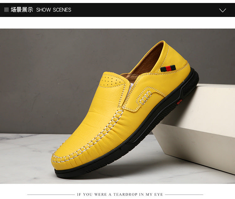 Cross-Border Large Size 46 Casual Leather Shoes for Men, Slip-On Slip-Ons, Soft-Soled Driving Shoes, Four-Season Cowhide Beanie Shoes for Men