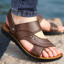 Genuine Leather Toe-Toe Sandals for Men, New Summer Style, Breathable Casual Men's Sandals, Soft Surface Beach Shoes for Men