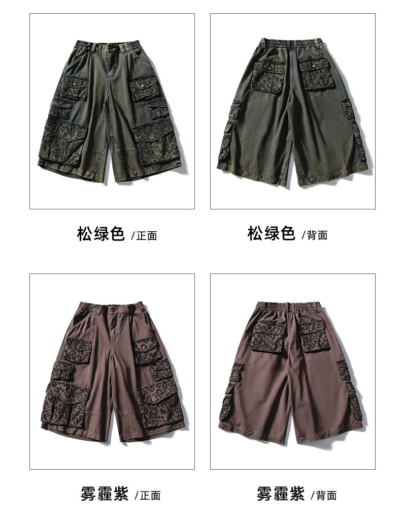 Black Fleet Retro Washed Solid Color Workwear Capri Pants Unisex Versatile Fashion Everyday Pants Trendy Straight-Leg