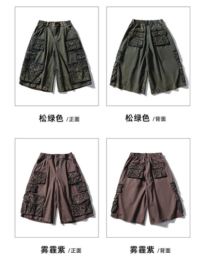 Black Fleet Retro Washed Solid Color Workwear Capri Pants Unisex Versatile Fashion Everyday Pants Trendy Straight-Leg
