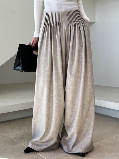 Luxi Gao Ding worsted ~ design pleated suit pants trousers women's old money style high waist mopping wide leg pants 1919