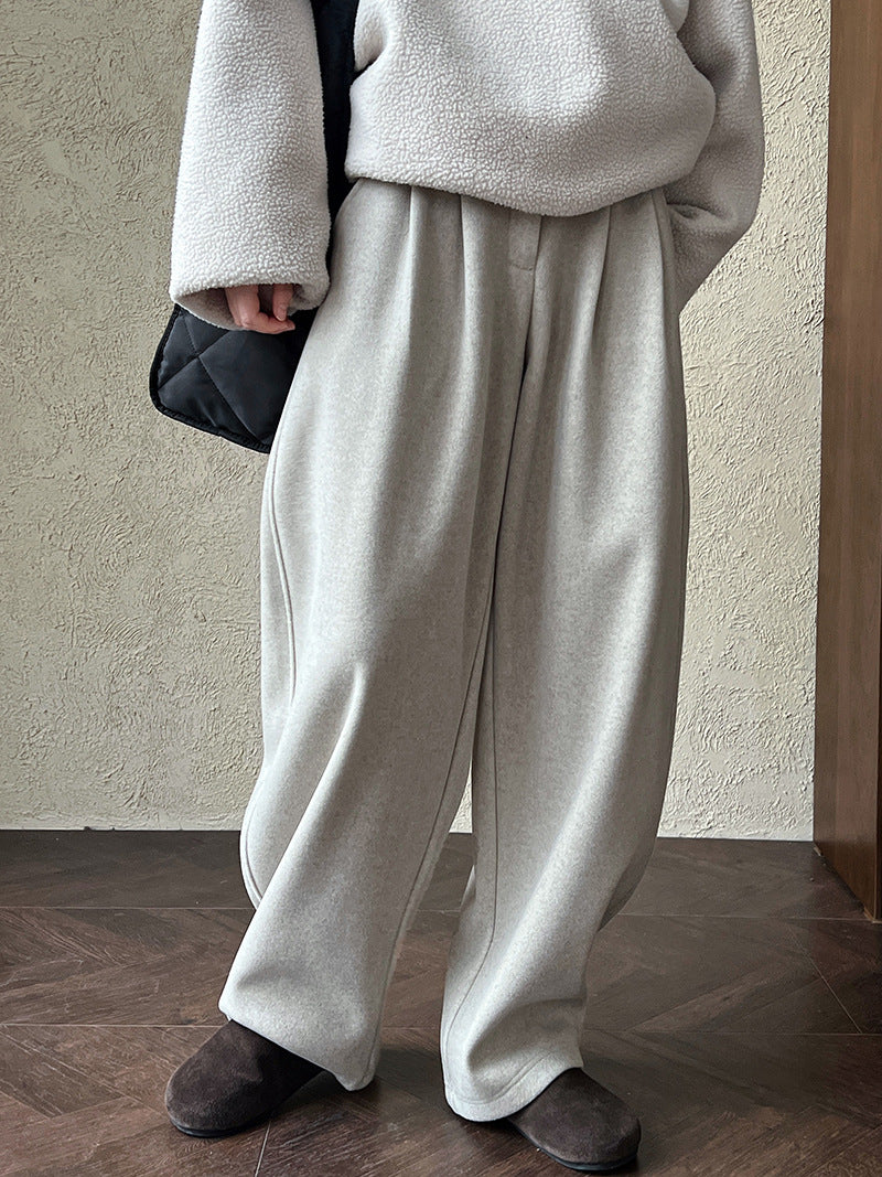 Luxi pants giant good ~ Korean thick woolen sickle pants women fall/winter new slim cashmere pants 1829