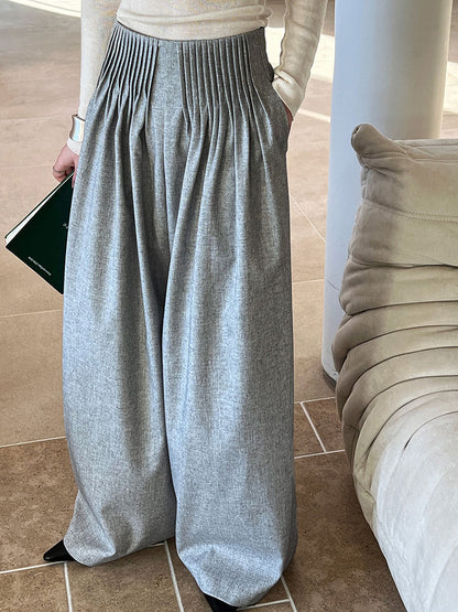 Luxi Gao Ding worsted ~ design pleated suit pants trousers women's old money style high waist mopping wide leg pants 1919